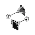 Dettaglio dei perni orecchini quadrati con zircone nero e chiusura a vite di sicurezza - Barra 0.8x6mm Zirconia 3mm / Argento + Zircone Nero