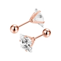 Boucles d'oreilles carrées en zircone rose doré avec fermoirs à vis de sécurité - 3mm Zircone / Tige 0.8x6mm / Or Rose / Zircone Blanche