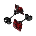 Square red zircon stud earrings with black four-prong setting and minimalist metal base - Black Base + Garnet Red