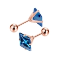Boucles d'oreilles carrées modernes en or rose avec zircon bleu et fermoir à boule - 3mm Zircone / Tige 0.8x6mm / Or Rose / Zircone Bleu Royal