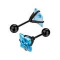 Détail de boucles d'oreilles carrées en zircon et acier titane noir avec fermoirs boules - Tige 0.8x6mm (Zircone 3mm) / Base noire + zircone bleu mer profonde