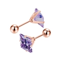 Détails de boucles d'oreilles carrées en zircon violet rose gold avec fermoirs à vis boules - 3mm Zircone / Tige 0.8x6mm / Or Rose / Zircone Violet Bleu