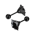 Détail macro de boucles d'oreilles en acier titane noir avec zircon carré et fermoir à boule - Base Noire avec Zircon Noir (Taille-3)