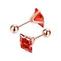 Boucles d'oreilles carrées en zircon orange et acier rose avec fermoir à boule lisse - 3mm Zircone / Tige 0.8x6mm / Or Rose / Zircone Rouge