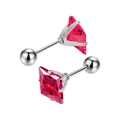 Dettaglio orecchini con zircone rosso quadrato, chiusura a vite e montatura in argento - Specifica 3mm / Acciaio + Rosa Rosso