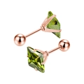 Détail de boucles d'oreilles carrées en zircon vert avec plaquage or rose et fermoir à vis - 3mm Zircone / Tige 0.8x6mm