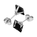 316L stainless steel square black zircon stud earrings with classic butterfly backs - Steel + Black