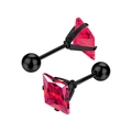Détail des boucles d'oreilles zircon rouge avec fermoirs à vis en billes d'acier noires - Tige 0.8x6mm (Zircone 3mm) / Base noire + zircone rose rouge