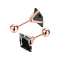 Détails de boucles d'oreilles carrées en zircon noir avec monture or rose et fermoir à boule - 3mm Zircone / Tige 0.8x6mm / Or Rose / Zircone Noire