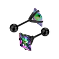 Boucles d'oreilles carrées en zircone irisée avec fermoir à vis en acier noir - Tige 0.8x6mm (Zircone 3mm) / Base noire + zircone arc-en-ciel