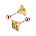 Détail des boucles d'oreilles carrées en zircon jaune doré rose avec fermoir à vis - 3mm Zircone / Tige 0.8x6mm