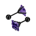 Gros plan sur les clous d'oreilles carrés en zircon violet avec fermoir à vis à bille noire - Base Noire + Zircon Bleu Violet (Tige 0.8*6mm/3mm) - 1 Pièce