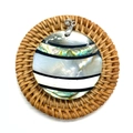 Elegant round natural white pearl shell pendant with colorful abalone shell mosaic inlay - Round Patchwork Style (No. 5) - Pendant Only (Without Chain)
