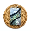 Rectangular abalone shell pendant with black stripes and silver bail for jewelry making - Rectangular Patchwork Style (No. 6) - Pendant Only (Without Chain)