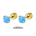 Détail de boucles d'oreilles en opale et acier doré 3-5mm avec fermoir à vis sécurisé - Or + Bleu