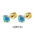 Détails de boucles d'oreilles opale dorées avec serti 4 griffes et fermoir à vis - Or + Vert
