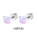 Detalle de pendientes de ópalo rosa de 5 mm con cierres de rosca en acero inoxidable - Estilo Redondo con Cierre de Rosca / 3mm / Color Acero Y Púrpura Claro