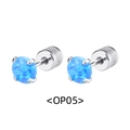 Detalle de los pendientes de ópalo azul con cierre de rosca de seguridad reforzado - Estilo Redondo con Cierre de Rosca / 3mm / Acero + Piedra Azul