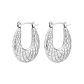 Minimalist U-shaped titanium steel earrings with silver lattice texture finish - Lattice Style (0671) / Steel