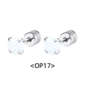 Detalle de pendientes de ópalo blanco de 3-5mm con cierre de rosca seguro en acero - Estilo Redondo con Cierre de Rosca / 3mm / Acero + Piedra Blanca