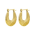 French style gold U-shaped titanium steel earrings with elegant quilted texture design - Lattice Style (0671) / Gold