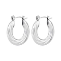 Sleek silver U-shaped twisted hoop earrings in titanium steel with textured finish - Twisted Style (0672) / Steel