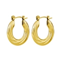 French style gold twisted U-shaped titanium steel hoop earrings with high polish finish - Twisted Style (0672) / Gold