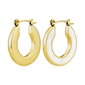 U-shaped gold titanium steel hoop earrings with white shell inlay for women - Shell Inlay Style (0730) / Gold