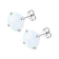 Zilveren titanium stalen oorknopjes met vier klauwen en iriserende witte opalen - 3mm / Staal + Witte Steen