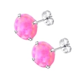 Titanium stalen oorknopjes met synthetische roze opaal en klassieke vierklauwzetting - 3mm / Staal + Roze