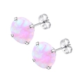 Mini ronde roze opaal oorknopjes met vierklauw zetting van titanium staal in zilverkleur - 3mm / Zilverkleur Purperrood