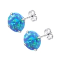Titanium stalen oorknopjes met ronde blauw-groene opalen en een klassieke vier-klauw zetting - 3mm / Staal + Smaragdgroen