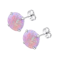 Roze opaal oorknopjes met vierklauw zetting van zilverkleurig titanium staal - 3mm / Staal Kleur + Paarsblauw