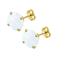 Minimalistische goudkleurige titanium stalen oorbellen met witte opaal in vierpootzetting - 3mm / Goud+Wit