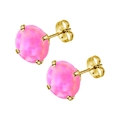 Minimalistische roze opaal oorknopjes met vierklauwige zetting van verguld titanium staal - 3mm / Goud + Roze