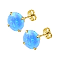 Mini goudkleurige titanium stalen oorknopjes met ronde blauwe vuuropaal in vierklauwszetting - 3mm / Goud + Zeeblauw