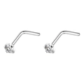 L-förmiger Nasenstecker aus Chirurgenstahl in Silber mit rundem Zirkoniastein-Besatz - 2mm Einzeln / Stahlfarbe + Weißer Zirkonia