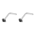 L-förmiger Nasenstecker aus Edelstahl mit rundem schwarzem Zirkonia in Silber - 2mm Einzeln / Silber + Schwarzer Zirkonia