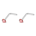 L-förmiger Nasenstecker aus Edelstahl mit rotem Zirkonia in Silber-Finish - 2mm Einzeln / Stahlfarbe + Orangerot