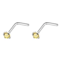 L-förmige Nasenstecker aus Edelstahl mit gelben runden Zirkoniasteinen im 2er-Set - 2mm Einzeln / Stahlfarbe + Goldgelb