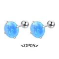 Titanium steel stud earrings featuring bright blue opal in a secure four-prong setting - 2.0mm / Steel + Blue Stone