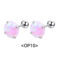 Pink opal stud earrings with four-prong setting and screw back ball design in titanium steel - 2.0mm / Steel Color And Light Purple