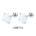 Titanium steel stud earrings with white opal stone and secure screw-back closure - 2.0mm / Steel + White Stone