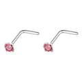 Paar L-förmige Nasenstecker aus Edelstahl mit runden roten Zirkonia-Steinen besetzt - 2mm Einzeln / Stahl + Rosérot