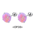Pink opal stud earrings with screw-back design in polished silver finish - 2.0mm / Steel Color And Dark Purple