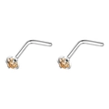 L-förmiger Nasenstecker aus Edelstahl mit rundem bernsteinfarbenem Zirkonia-Stein - 2mm Einzeln / Stahlfarbe + Champagner