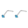 L-förmiges Nasenpiercing aus Edelstahl mit rundem blauen Zirkonia Edelstein - 2mm Einzeln / Stahlfarbe + Tiefseeblau
