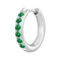 Eleganter silberner Huggie-Ohrring mit sechs grünen Zirkonia im minimalistischen Stil - 2,0*6 (Innendurchmesser) mm / Stahlfarbe + Grüner Strass (1 Stk.)