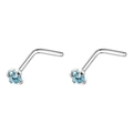 L-förmiger Nasenstecker aus Edelstahl mit hellblauen runden Zirkonia-Steinen - 2mm Einzeln / Stahlfarbe + Tansanitblau