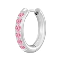 Silberne Creolen mit sechs rosa runden Zirkonia und sicherem Klickverschluss - 2,0*6 (Innendurchmesser) mm / Stahlfarbe + Rosa Strass (1 Stk.)